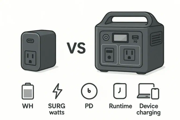 Portable power station compared with portable power bank with AC outlet