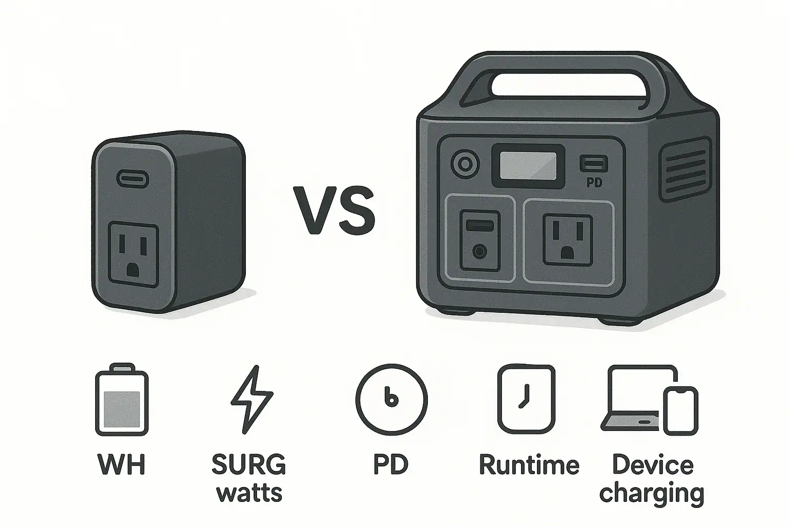 Portable power station compared with portable power bank with AC outlet