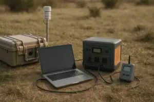 Portable power station powering field research and data logging equipment outdoors
