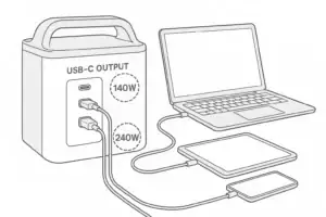 Portable power station USB-C output comparison for 140W and 240W charging