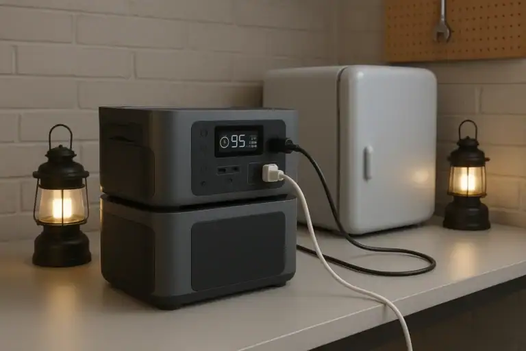 Portable power station connected to an expansion battery for extra runtime