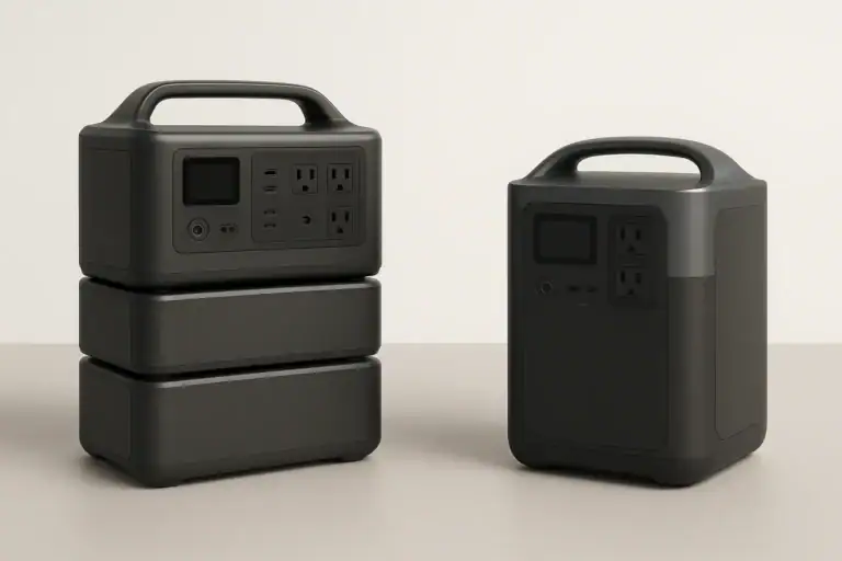 Modular and all-in-one portable power stations shown side by side for comparison