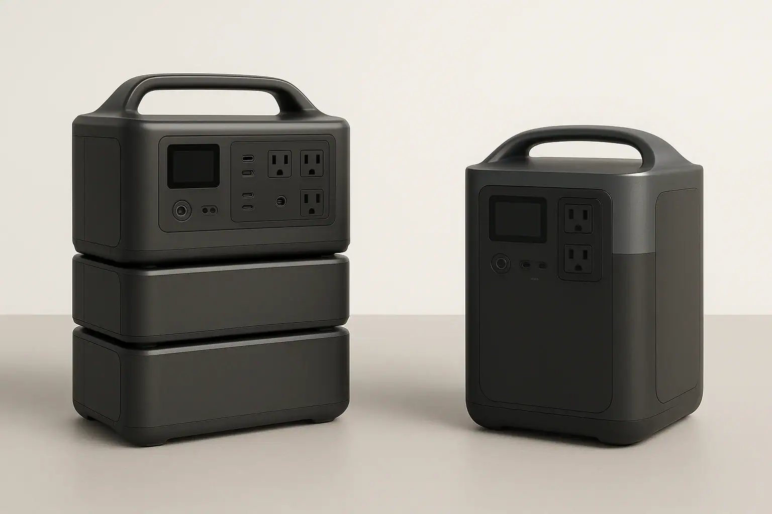 Modular and all-in-one portable power stations shown side by side for comparison