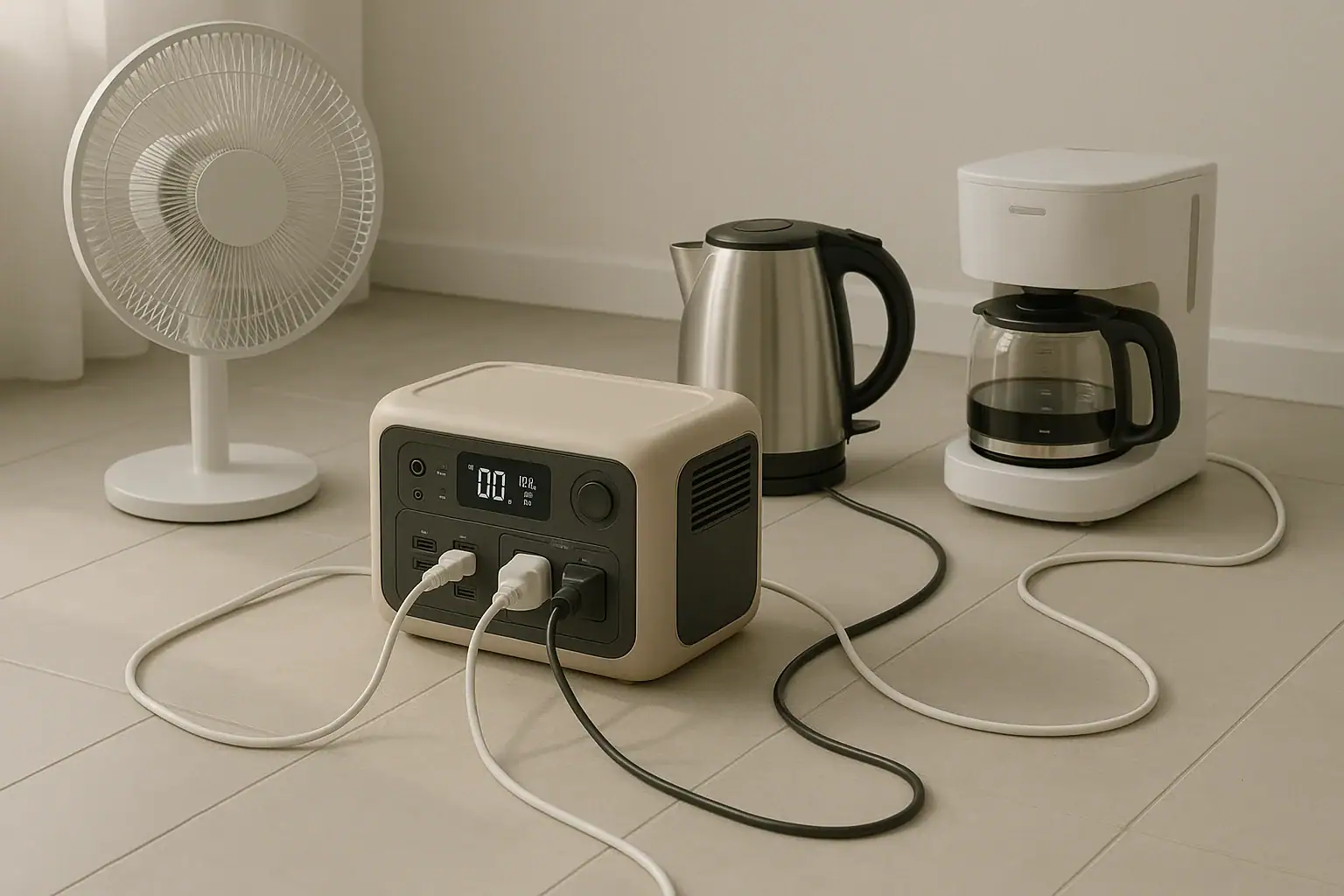 Portable power station running multiple household appliances at the same time