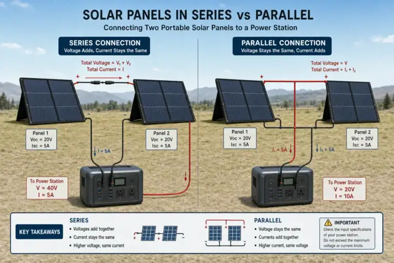 Series and parallel solar panel wiring for a portable power station