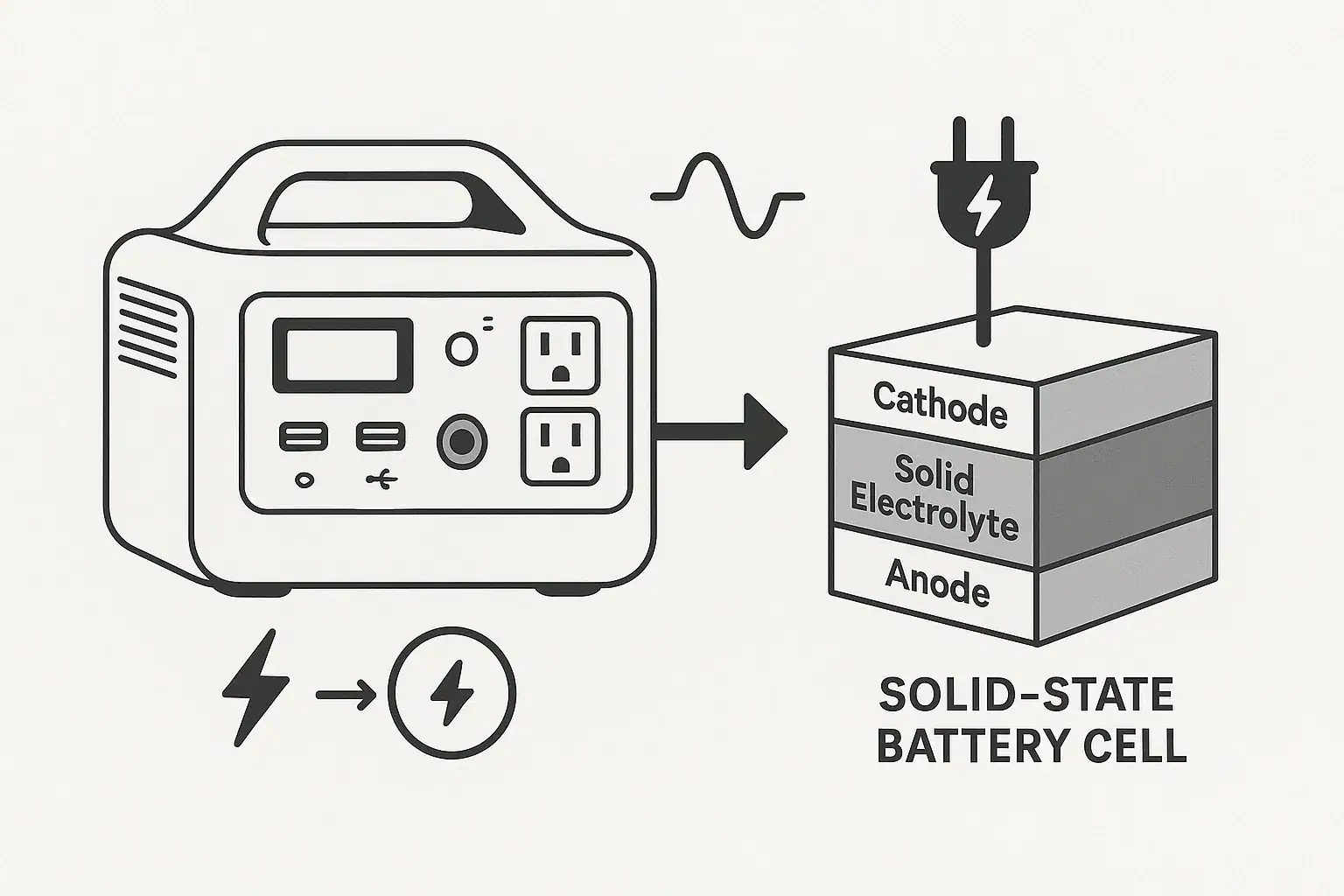 Portable power station with solid-state battery concept diagram