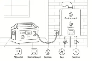 Portable Power Station for a Tankless Gas Water Heater: Ignition, Controls, and Runtime