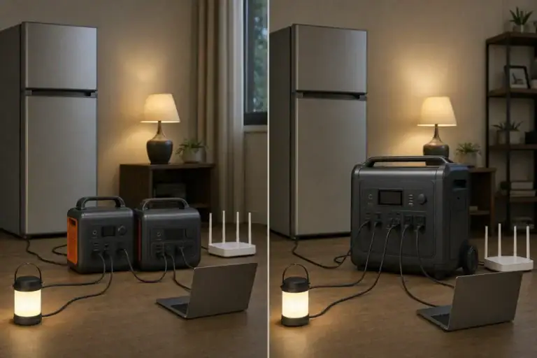Two small portable power stations compared with one large power station for home backup