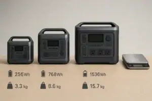 Portable power stations being compared by watt-hour capacity and weight