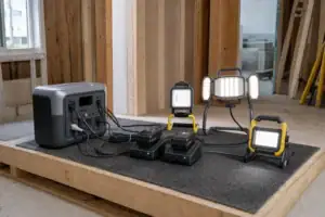 Portable Power Station for a Small Jobsite: Tool Battery Chargers and Work Lights