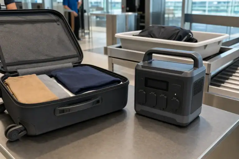Portable power station being prepared for airline carry-on screening