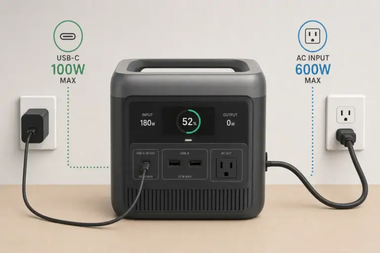 USB-C input compared with AC input on a portable power station