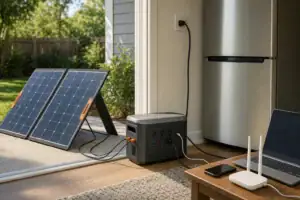 Portable power station using pass-through solar charging during an outage