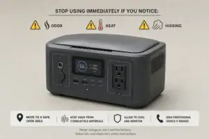 Portable power station isolated after signs of battery swelling, odor, or hissing