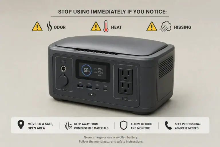 Portable power station isolated after signs of battery swelling, odor, or hissing