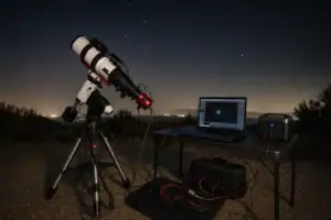 Portable power station running a telescope mount, astronomy camera, laptop, and dew heaters