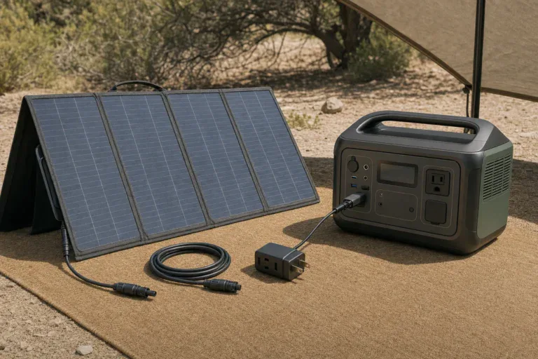 Portable power station, folding solar panel, charging cable, and adapter arranged for a bundle audit